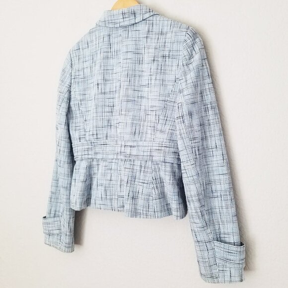 LOFT Ann Taylor Light Blue Tweed 100% Cotton Blazer Jacket 4 Preppy Office Boho - Picture 4 of 15